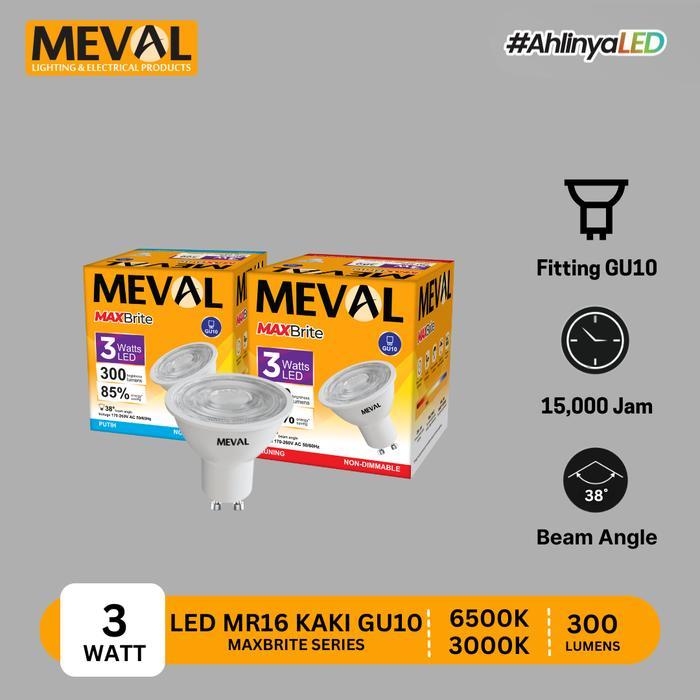 MEVAL Lampu LED MR16 Fitting GU10 Maxbrite Series - 3 Watt - Putih