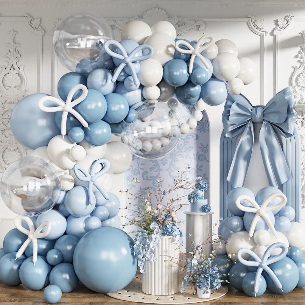 Paket Komplit Balon Garland Arch Dusty Blue Putih Dekorasi Ulang Tahun Baby Shower Boy Pernikahan La
