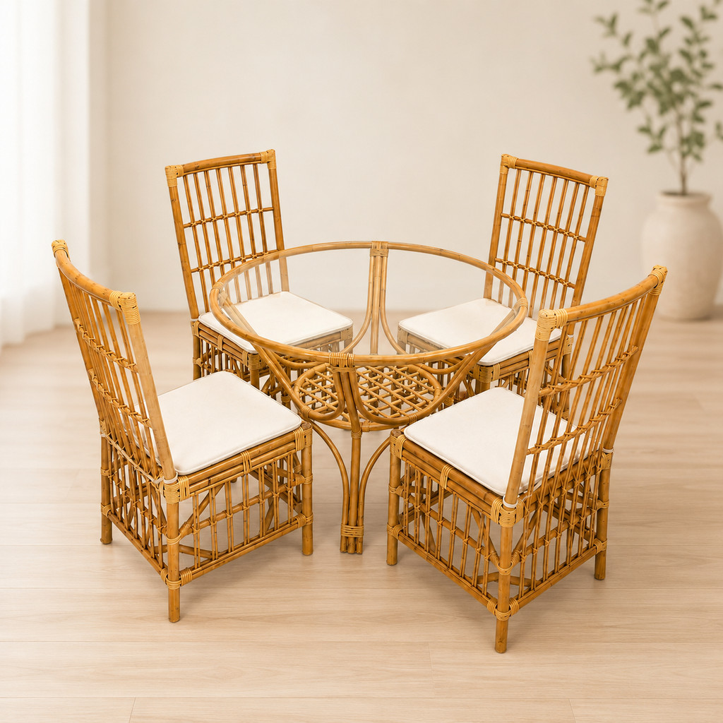 Set Meja Kursi Rotan Furniture Teras Cafe 1 Meja 4 Kursi