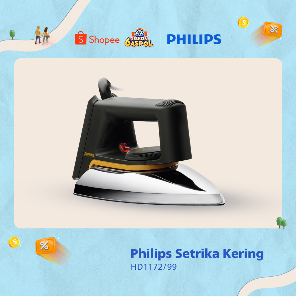 Philips Setrika Kering Classic HD1172/99 - Hitam Tapak Anti Lengket, setrika Philips, gosokan Philip