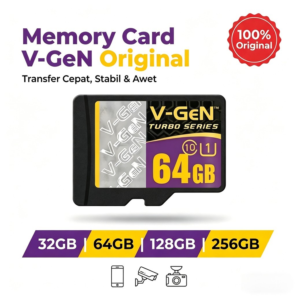 V-Gen Memory Card Micro SD 32/64/128/256/512GB/1TB/2TB micro sd card A1 64GB Class10 UHS-I kartu mem