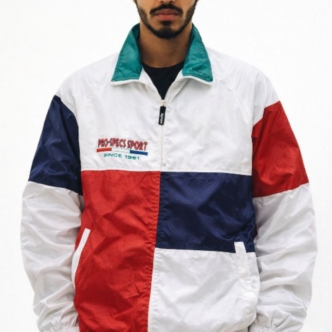 jaket Windbreaker casual vintage by Prospecs Color block size M fit L