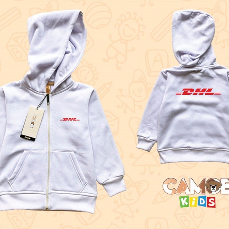 Jaket Hoodie Zipper Anak KIDS Dhl logo
