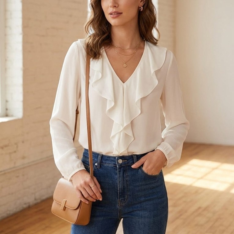 Blouse Sifon Ruffle Premium - Ivory White