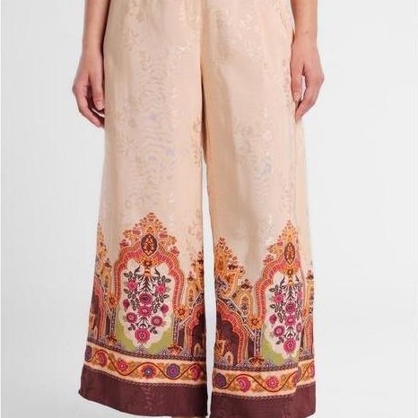 New- Minimal - Izma - Kulot Lebar Motif Etnik Dengan Pleats - Pink Light
