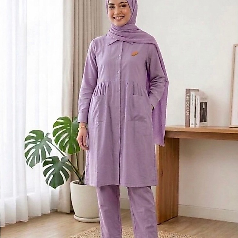Thalita One set long tunik polos Bahan Rayon twill premium // Setelan celana wanita dewasa Setelan t
