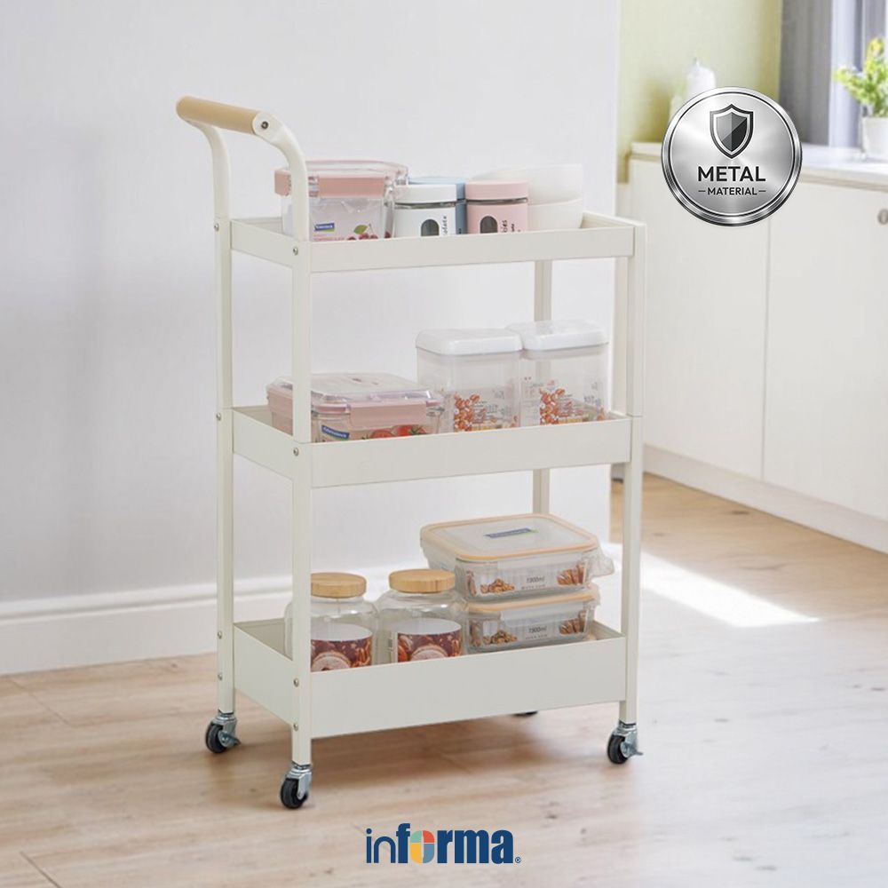 Informa Zerone Rak Troli Dapur 3 Tingkat - Putih Oak Tempat Penyimpanan Multifungsi Storage Trolley 