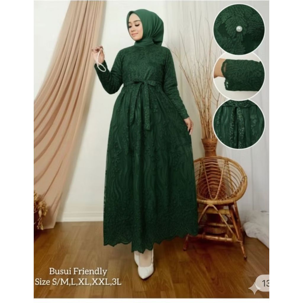 FHASION.DERI. GAUN GAMIS BUSUI BROKAT PREMIUM MODEL FLOWY DENGAN DETAIL REAL PICT