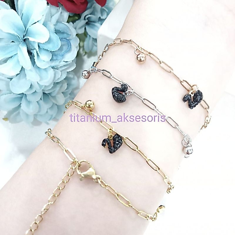gelang rantai titanium bebek hitam kecil kecil
