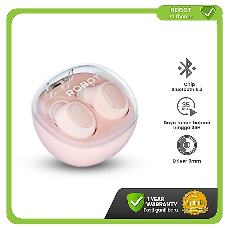 ROBOT PLYBUDS T22 TWS Bluetooth 5.3 Earbuds Casing Transparan Tahan Air Pemakaian 36 Jam - Garansi 1