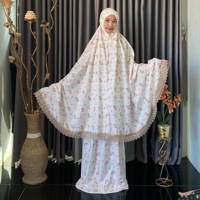 PROMO  Mukena Dewasa Katun Premium ARAFAH Motif || Mukena Bahan Premium - putih