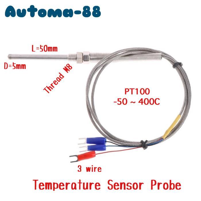 RTD PT-100 PT100 Probe Temperature Thermal Sensor Suhu 3 Wire
