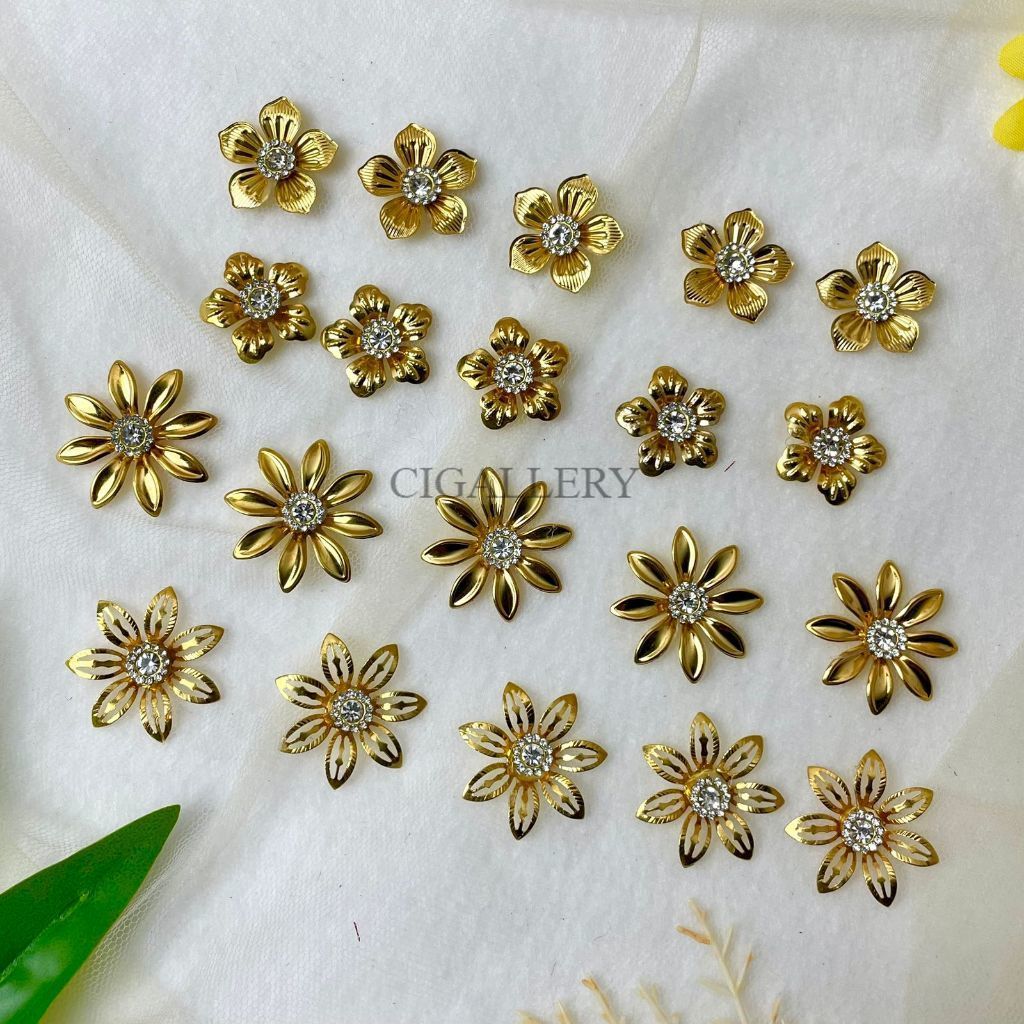 SIS.CRAFT Bunga emas Gold lempengan bunga gold lempengan emas bahan mahar akrilik ringbox