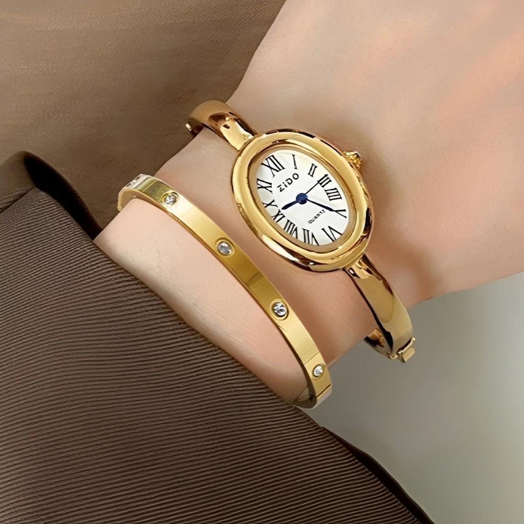 Jam Tangan + Gelang Wanita Jam Tangan Bak Mandi Desain Dial Wanita Jam Tangan Gelang Wanita Jam Tang