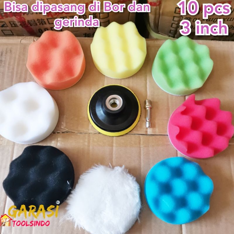 busa poles 3 inch 10 pcs sponge spon wol poles pad baut konektor bor busa poles mobil motor