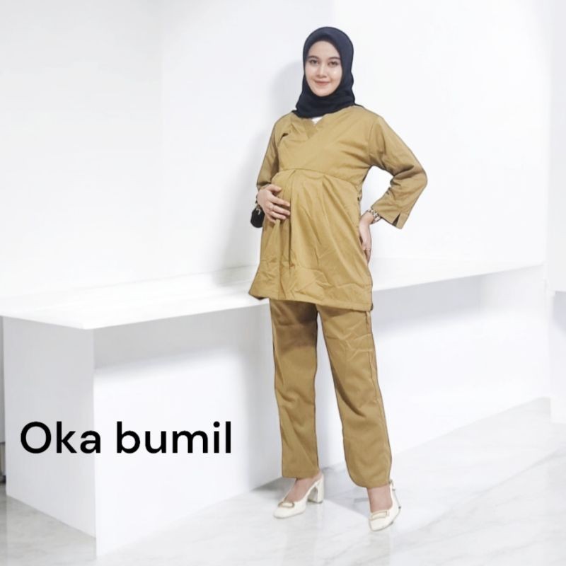 Diskon baju ok ibu hamil oka bumil lengan panjang putih scrub medis perawat american drill