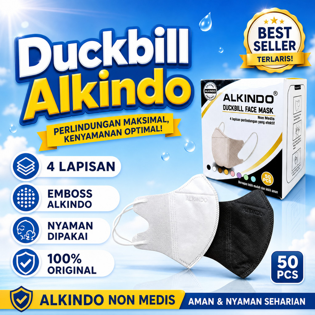 Masker Duckbill 50 Pcs Tebal | Masker Alkindo Duckbill 50 Pcs | Masker Alkindo | Duckbill - Alkindo