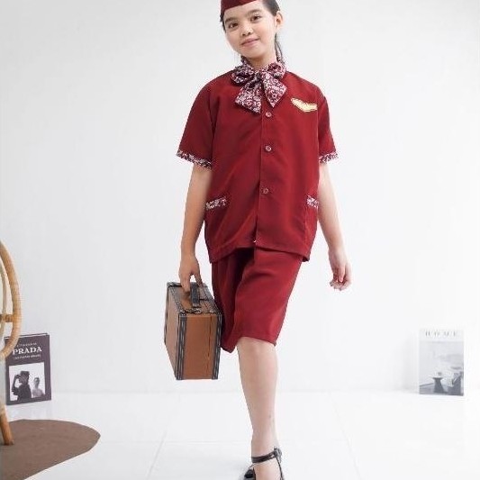 Free Ongkir Stelan Baju Pramugari Anak 4_10 Tahun/Baju Profesi/Bajukarnaval/Prarmugari/Baju Pramugar