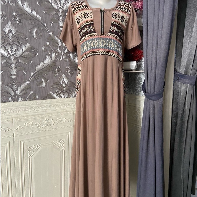 Prelove Daster Panjang Jersey Coklat Cantik