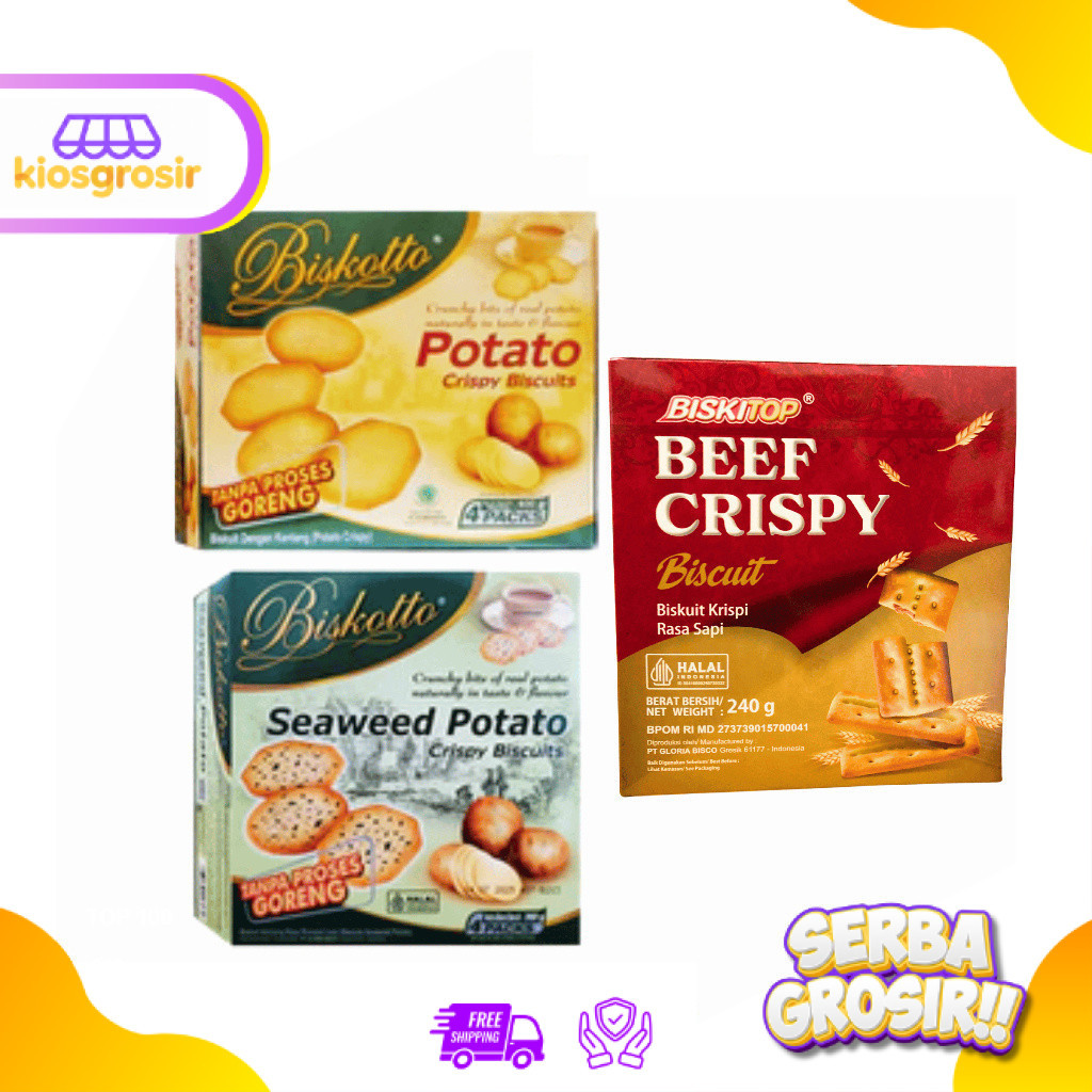KIOSGROSIR Biskotto Biscotto Potato Crispy Biscuits Original | Seaweed Rumput Laut Beef Crispy 360 g