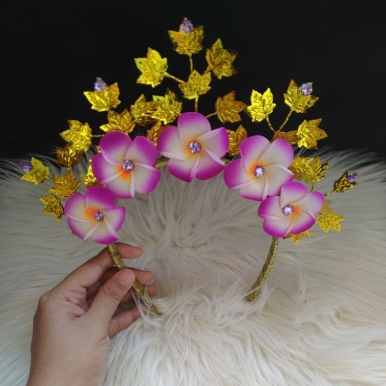 Bando tari bali kamboja ungu daun runcing