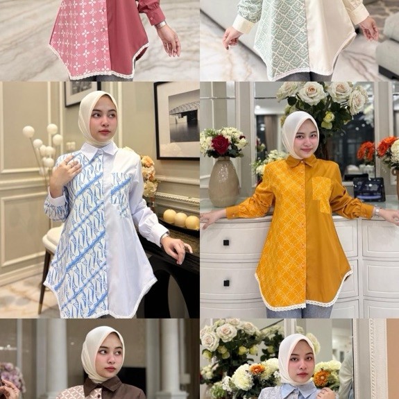 Kemeja katun ima tuyobo mix batik garutan  Ada saku dada kiri Batik lapis trikot Kancing depan full 
