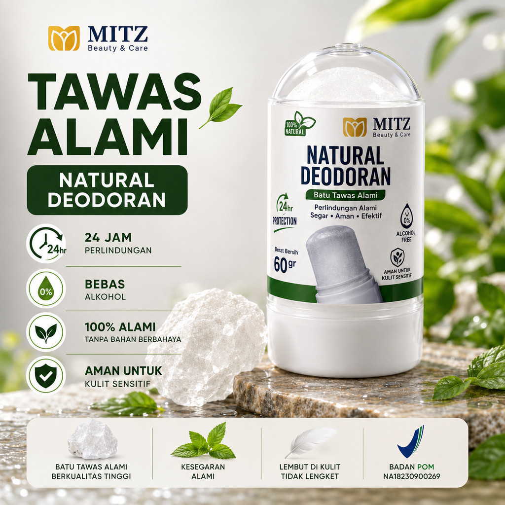 BPOM Batu Tawas Deodorant Alami Alum Sulfate untuk Bau Badan Ketiak Kaki Mitz Collections