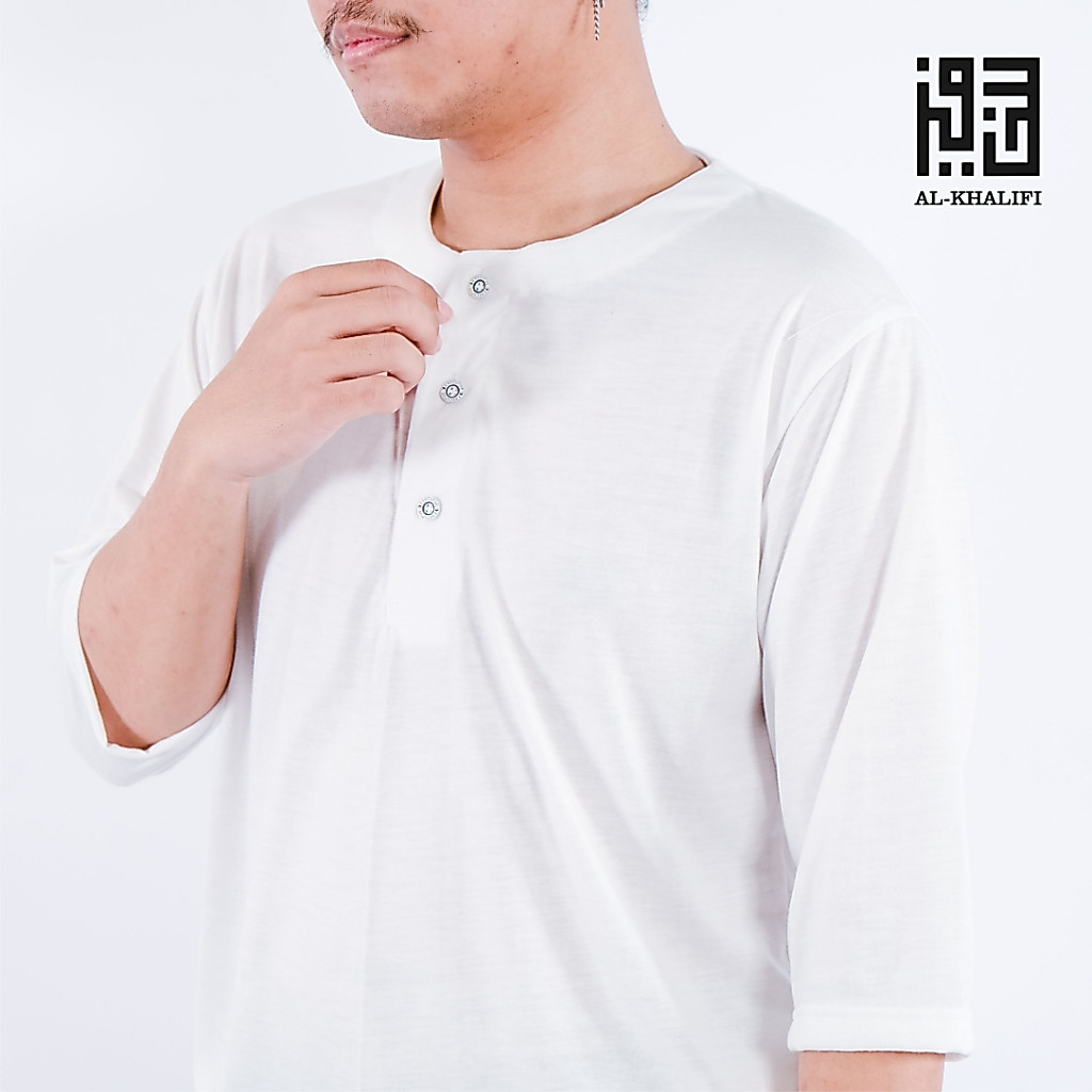 NEW PRODUCT AL-KHALIFI - Kurta Pakistan Bahan Kaos Lengan 3/4 Baju Koko - Putih Tulang