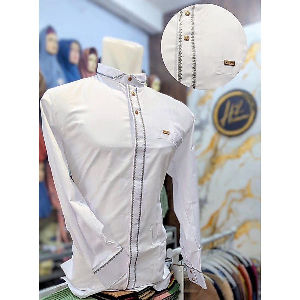 Baju Koko Original Nur Safi, Kemko Putih Bordil Simpel