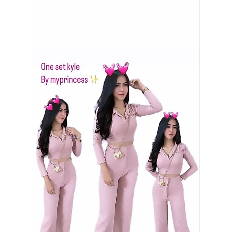 Myprinces23 Setelan Knit Kyle Lengan Panjang / One Set Knit Kyle Crop Top Premium  / Setelan Wanita 