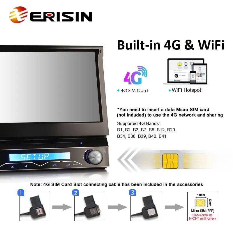 Erisin ES8588U 7" IPS Screen Android 13.0 Universal 1 n Car DVD Player GPS 4G LTE WiFi DAB+ Wireless