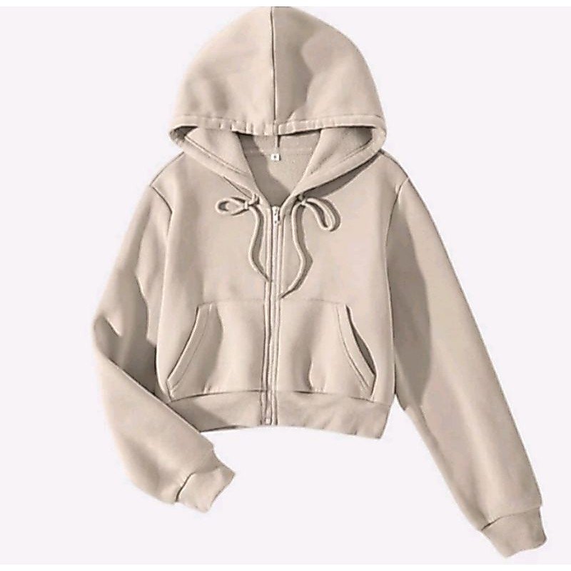 Sweater Hoodie Crop Zipper Wanita Premium Kekinian