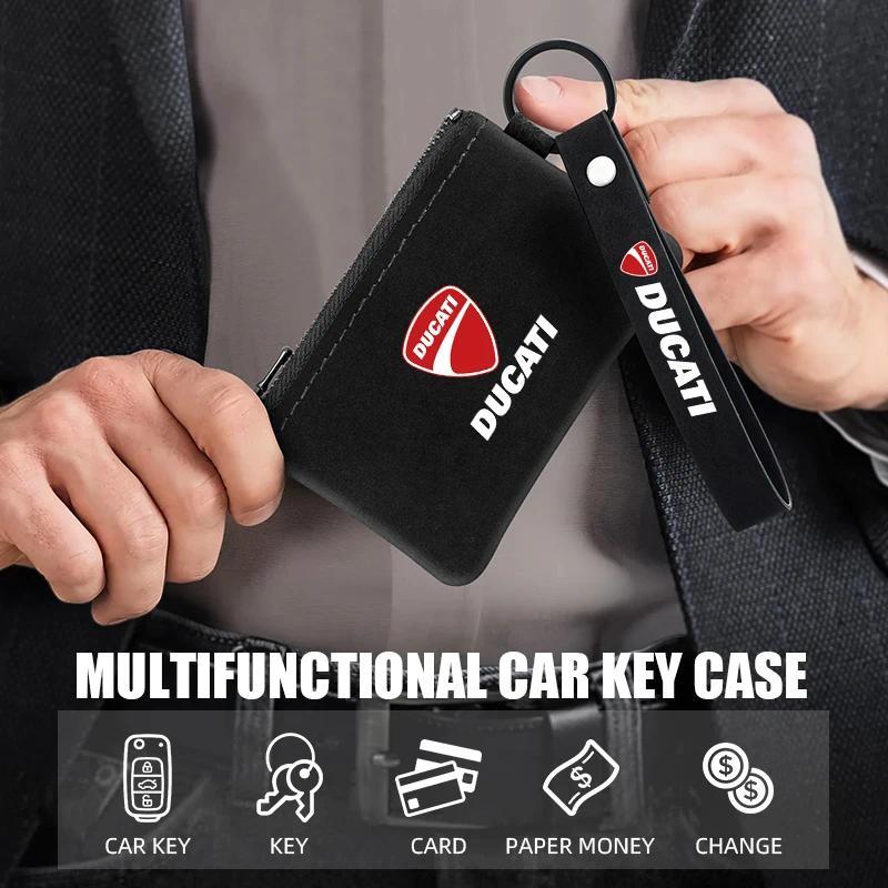 Leather Keychain for Ducati Panigale avel Superleggera V4 V2 Scrambler Moto Key Wallet Housekeeper K