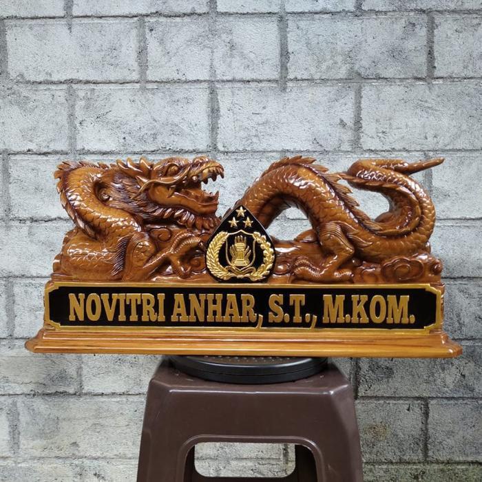 Papan nama ukiran naga / papan nama custom / papan nama meja jati-leluhurart-