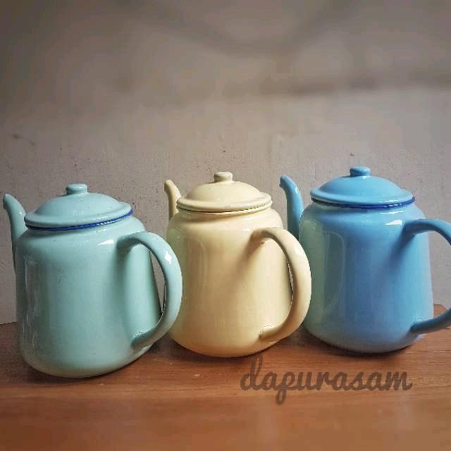 (NOS) Teko Polos Lawasan Enamel. Vintage - Hijau