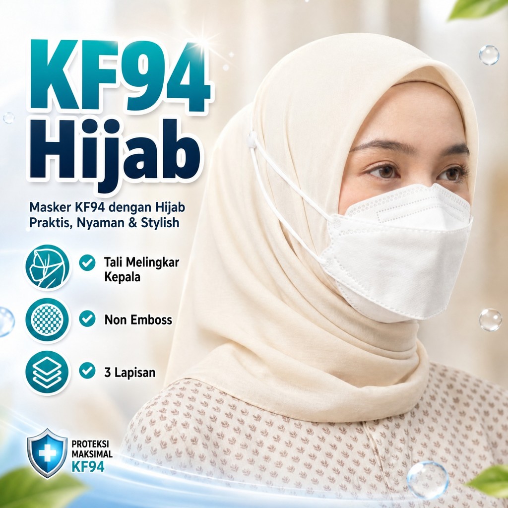 Masker KF94 Hijab | Masker Hijab | KF94 Hijab | Tali melingkar kepala