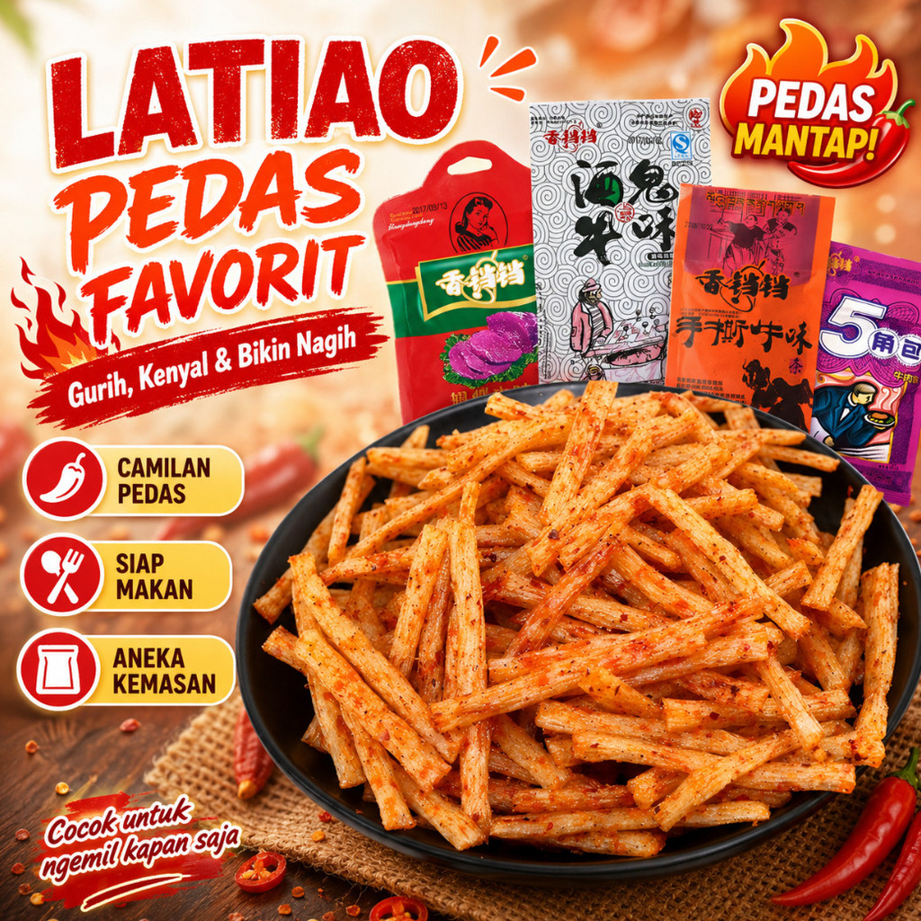 [24H Pengiriman COD] Snack Stick Latio Pedas 1 Pack Isi 5 Pcs/Snack Pedas Gurih Viral Lat Thiao/Lati