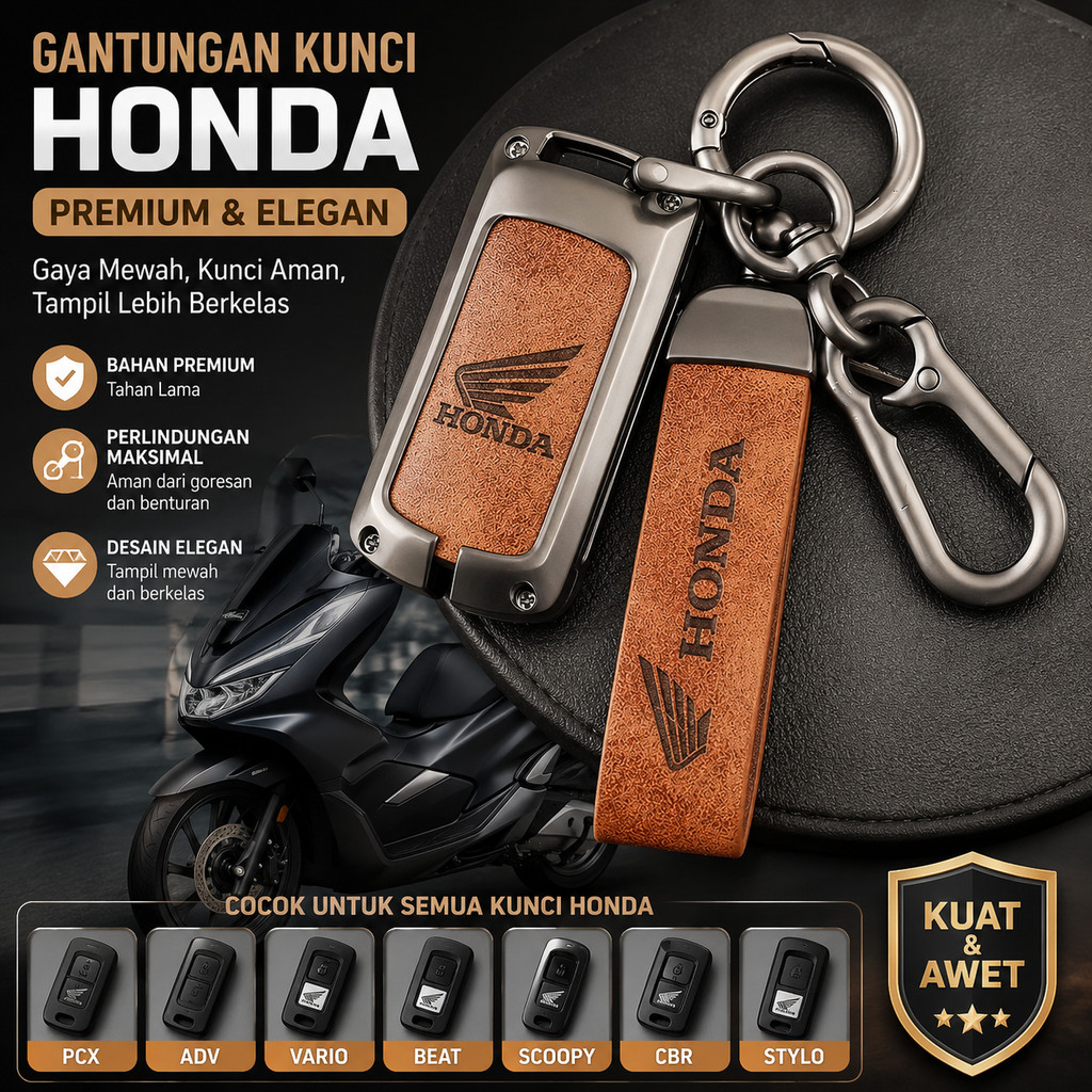 Case Kunci Motor Honda PCX160 ADV160 Vario 160 - Cover Remote Keyless Kulit Premium gantungan kunci 