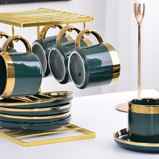 TERBARU EUROPEAN EMERALT TEA SET CANGKIR GELAS SET