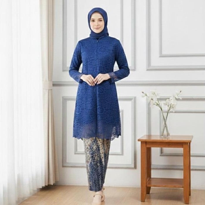 Ready Atasan Kebaya Brukat Ibu Ibu Remaja Dewasa Model Tunik Krah Modern Baju Brokat Batik Kebaya