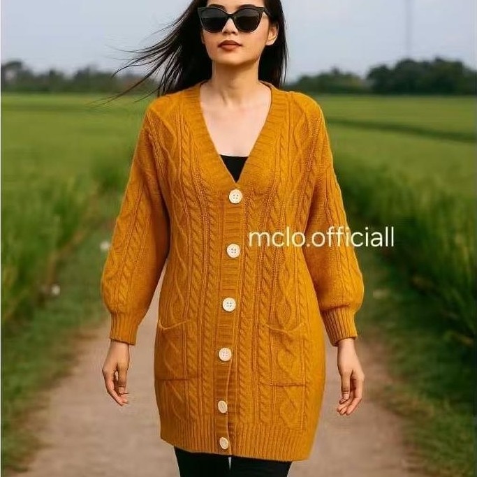 Gratong Outer Rajut Panjang Wanita-Cardigan Rajut Tebal (Best Seller)
