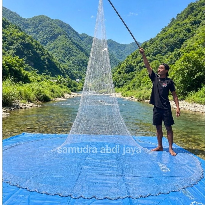 JALA IKAN JALA LEMPAR JALA UDANG 4,5 METER BAHAN SENAR LUBANG 1 JARI PEMBERAT TIMAH SUPER JALA SUNGA