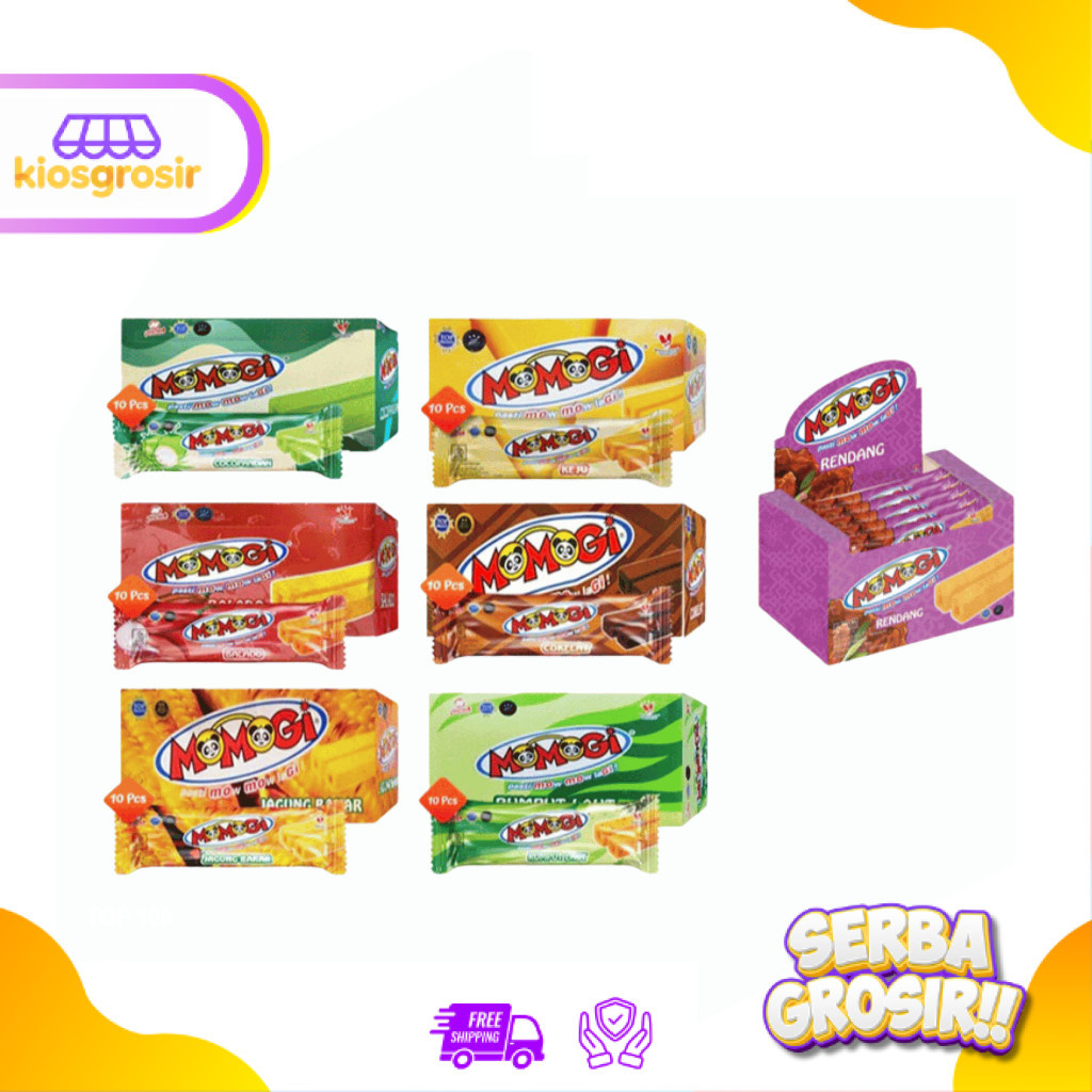 KIOSGROSIR Momogi Snack Stick BOX 10 pcs Coklat Keju Jagung Bakar Balado Cocopandan Seaweed