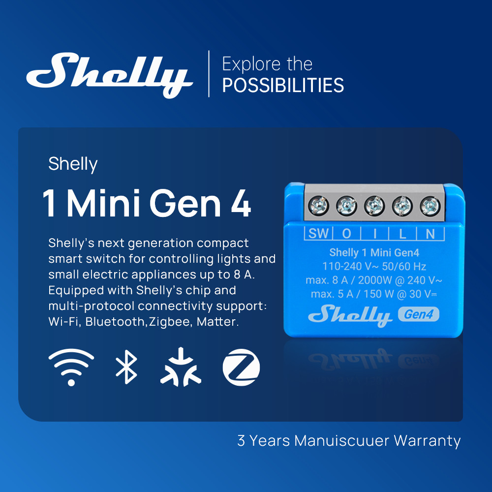 Shelly 1 MINI GEN4 Smart Switch Smart relay Pintar Wireless 8A Mini DIY WiFi Automation Assistant MQ