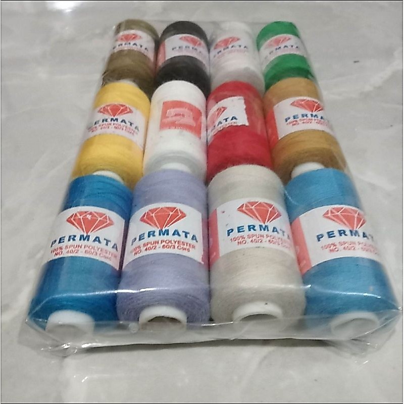 (12Pcs) Benang Jahit Permata Warna Warni Lengkap