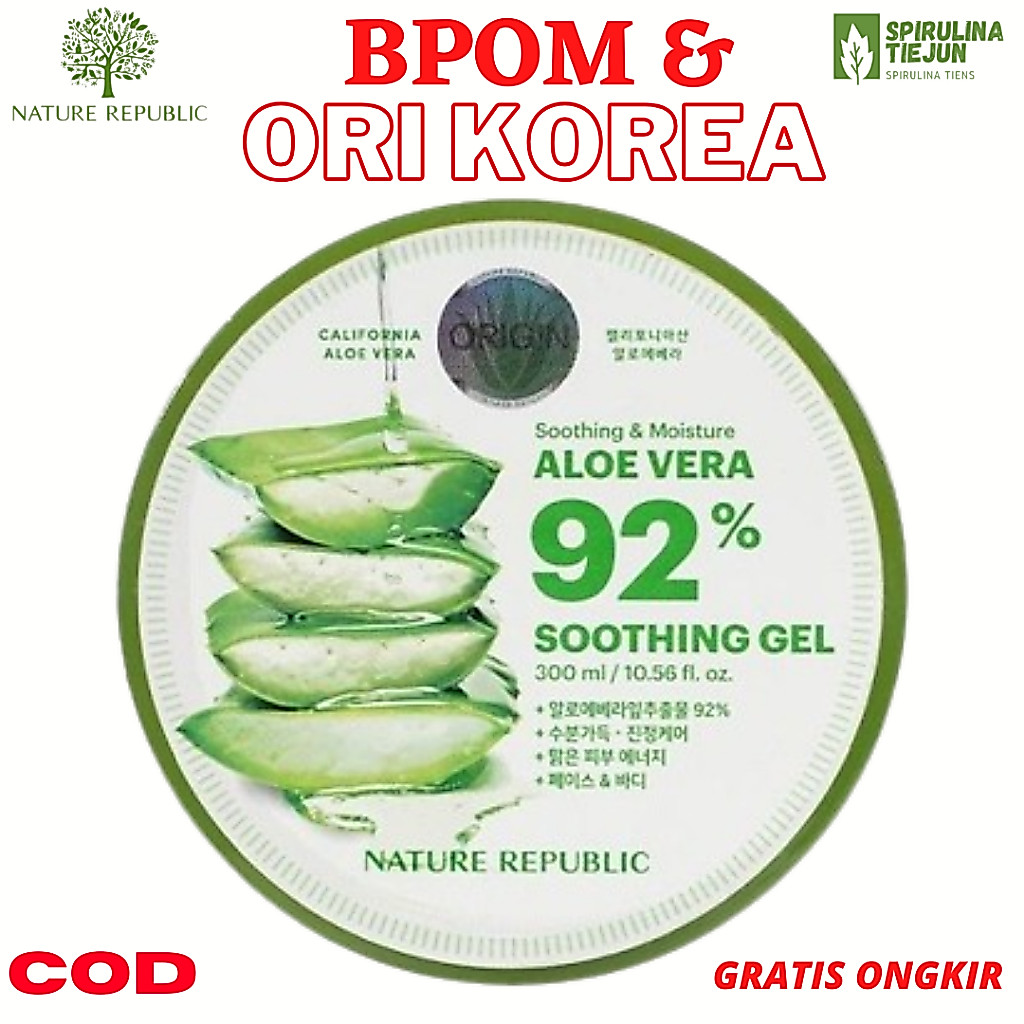 (100% ORIGINAL) NATURE REPUBLIC ALOE VERA 92% SOOTHING GEL, ALOE VERA NATURE REPUBLIC 100% ORIGINAL 