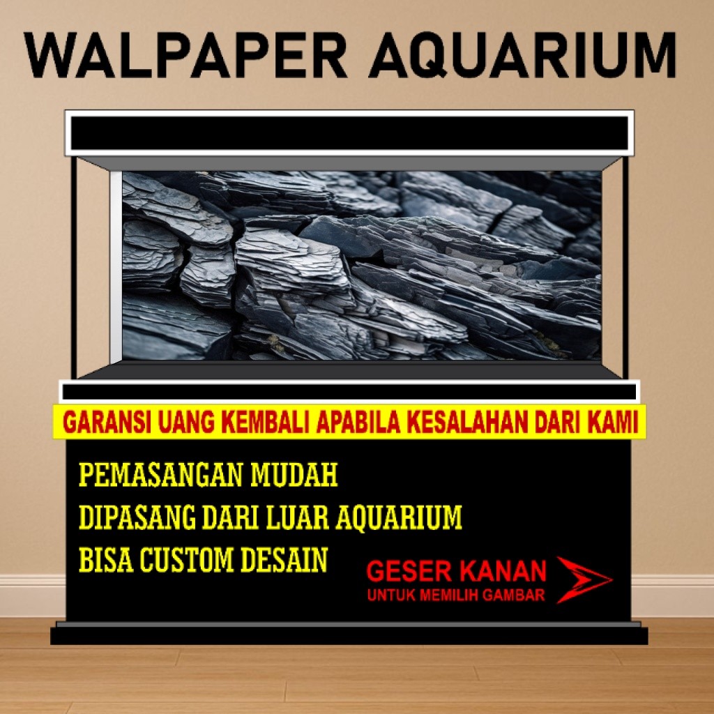 sticker aquarium wallpaper background aquarium belakang gambar batu 3d