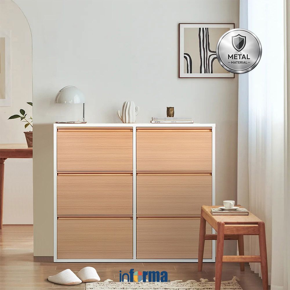 Informa Levi Kabinet Sepatu 6 Tingkat - Putih/Cokelat Kayu Organizer Sandal Dan Sepatu Rak Lemari Al