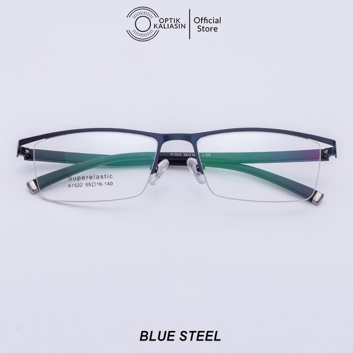OPTIK KALIASIN - Frame Kacamata sporty pria half rim titanium magnesium lentur 8831 - Blue Steel