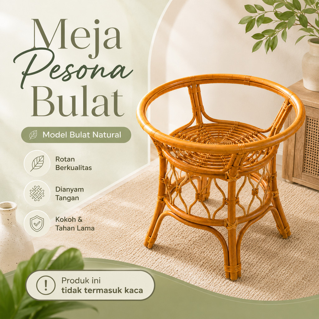Meja Samping Rotan Bulat Desain Minimalis untuk Sofa dan Kursi